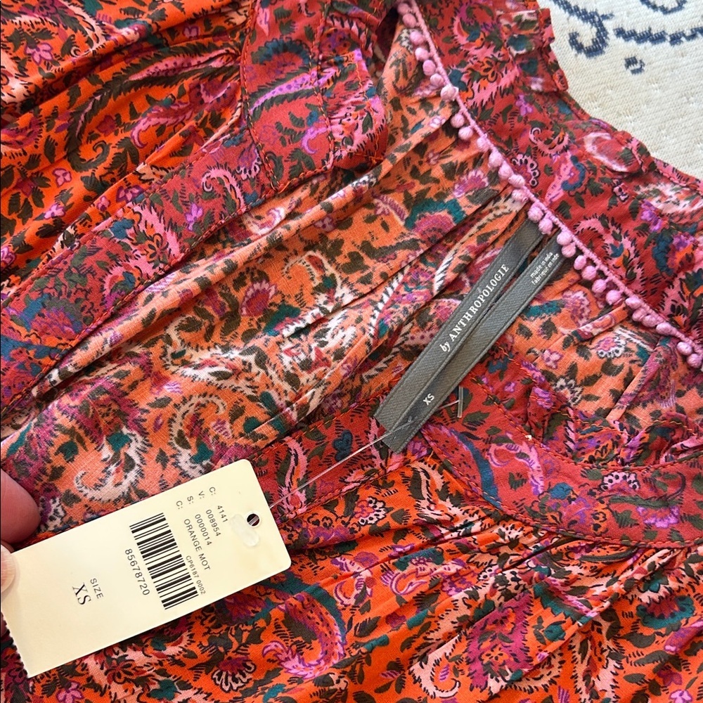 Paisley Tiered V-Neck Mini Dress in Red - Picture 8 of 12